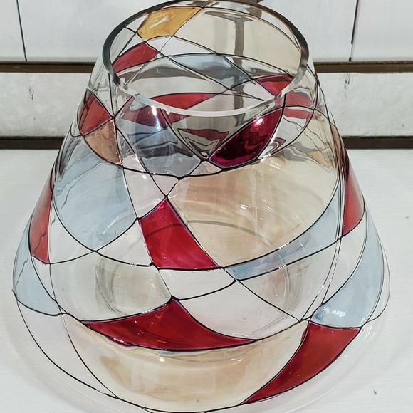 PartyLite Mosaic Calypso Jar Glass Candle Shade P8595 Stained Glass 5 x 6.5"Wide - Picture 3 of 6